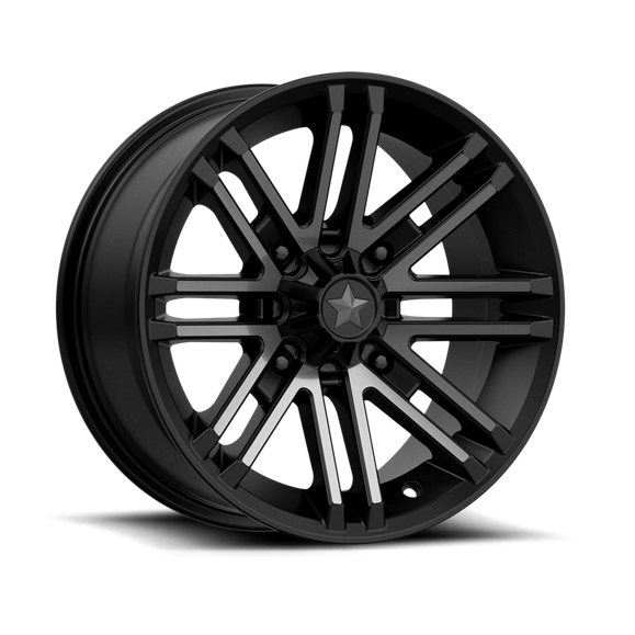 Black alloy wheel on a white background