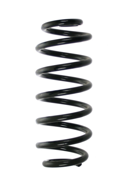 heavy-duty black coil spring for vehicle suspension lift kit on white background