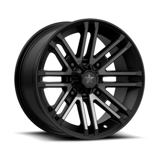 Black alloy wheel on a white background
